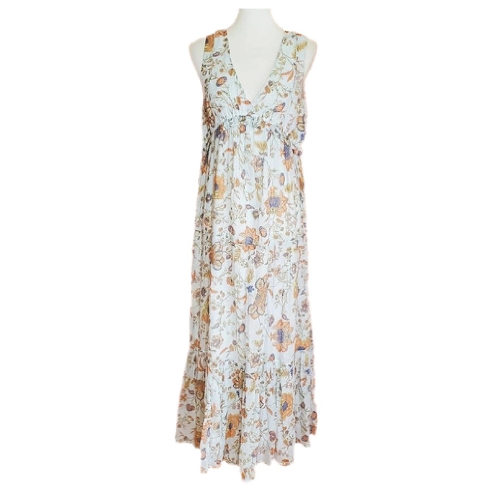 Rachel Zoe Maxi Sleeveless Light Blue Floral 100% Cotton Dress Size XS Spring!